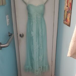 Strapless Light Aqua Lace Maxi Dress